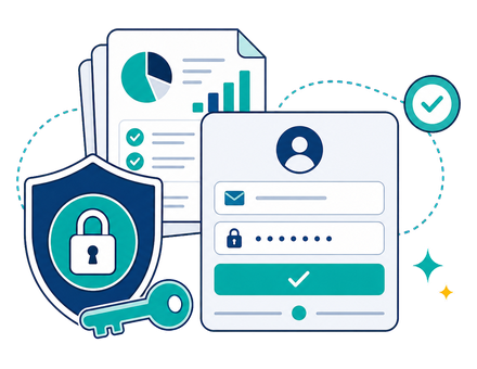 A secure sign-in card with a shield or key conveying safe account access