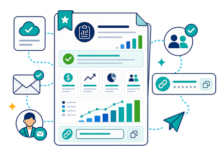 A saved report with a share link and email icon for sharing with partners